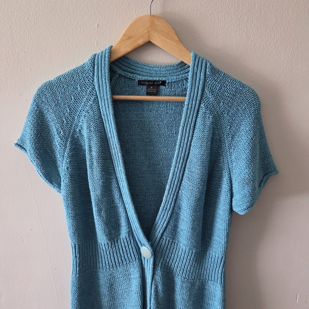 August Silk Blue Cardigan Sweater V-Neck